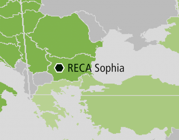 Pohled na mapu - pobočka RECA Bulharsko